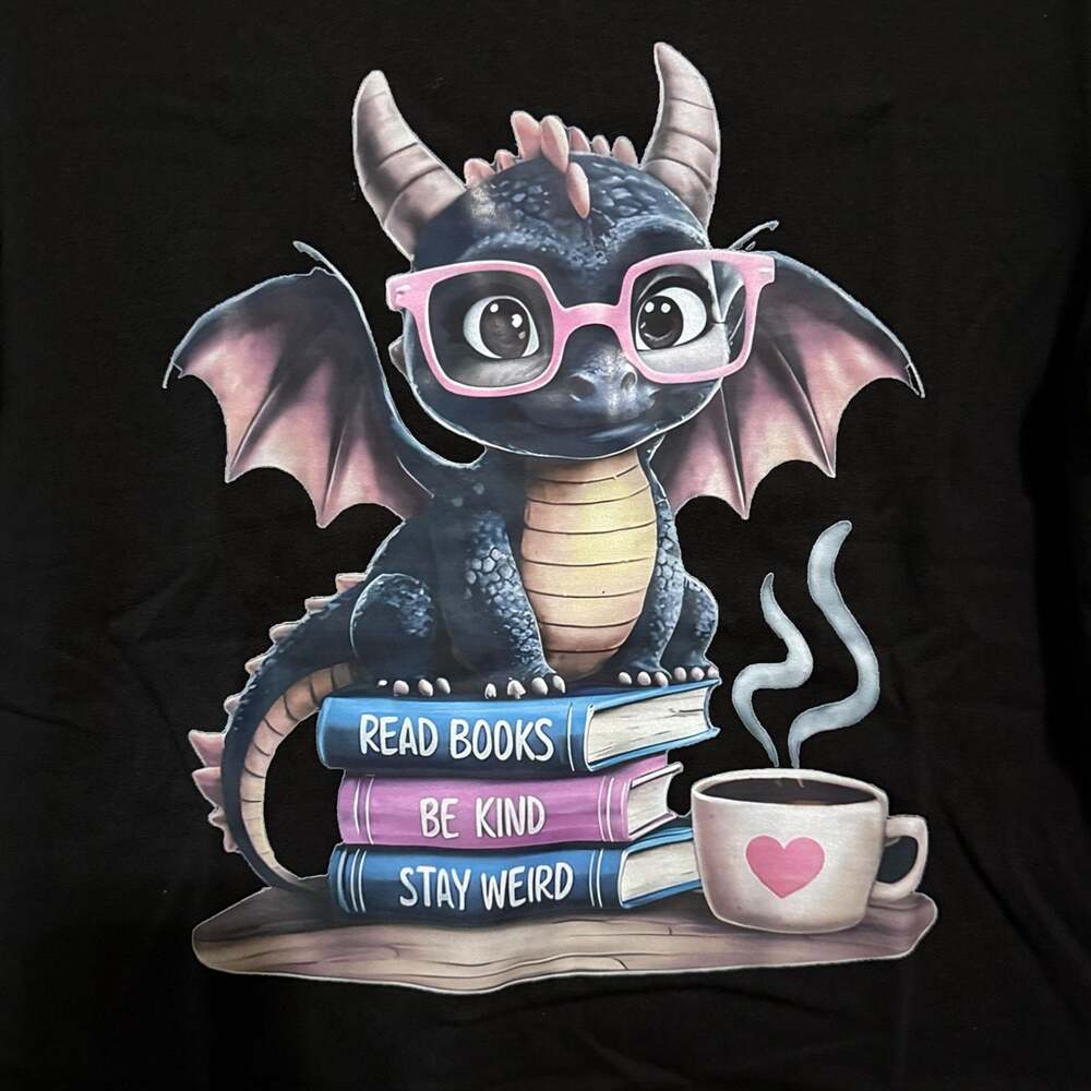 Size 2XL Dragon ‘Read Be Kind Stay Weird’ Custom Graphic Unisex T-Shirt